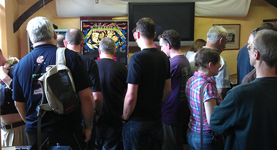 A crowd quickly gathers around Metallica