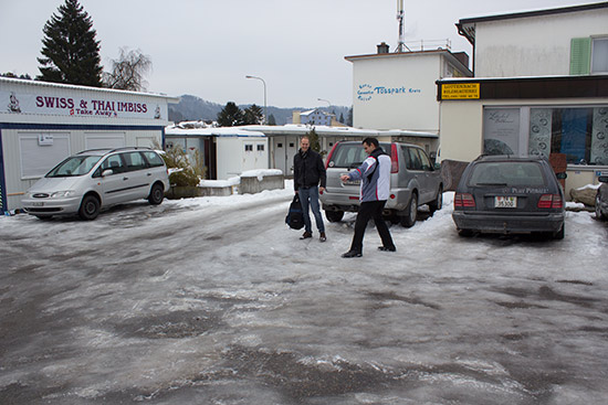 In the icy car park
