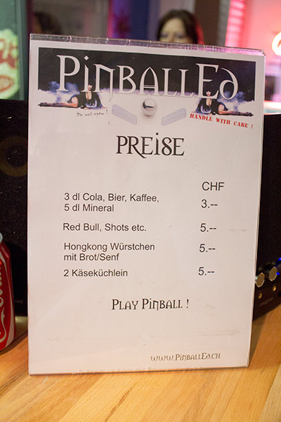 The bar menu