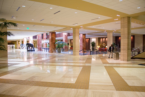 Into one of the atriums in the hotel 