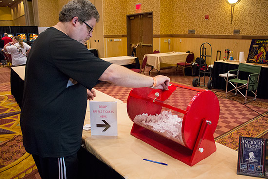 Tickets were placed in a red drum for drawings every hour throughout the show
