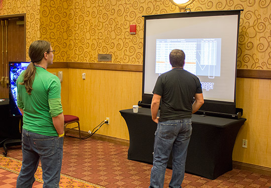 Current standings were available on monitors, a projector screen and online