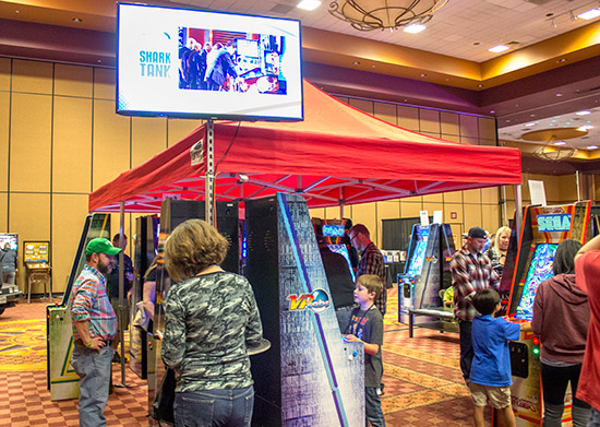 VP Cabs had a gazebo display of assorted virtual pinball cabinets