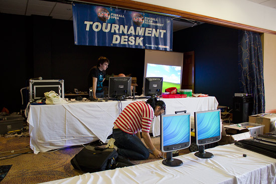 Computer and display equipment is set up on the stage