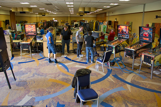 Tournament machines are positioned according to the floor signs