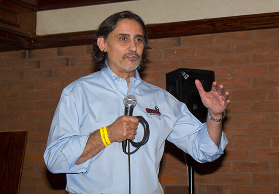 George gives his talk to the dinner guests