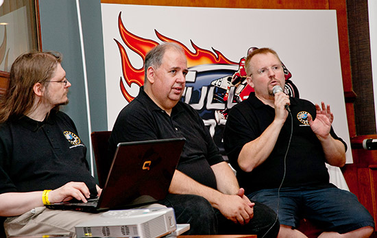 Dave Sanders, Martin Ayub and Andrew Heighway at the Heighway Pinball presentation