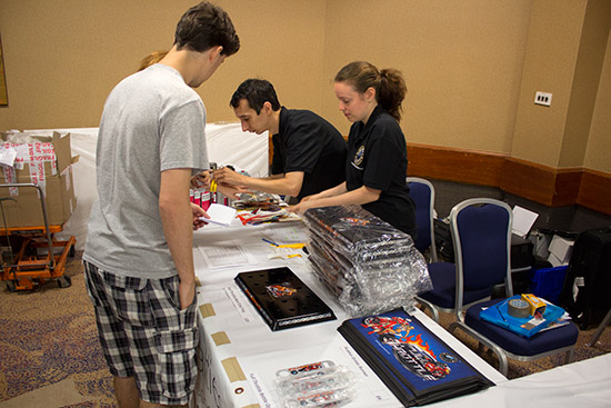 Members of the Heighway Pinball team with Full Throttle merchandise