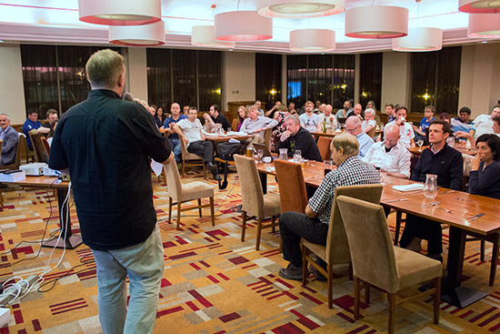 Andrew addresses guests at the awards dinner