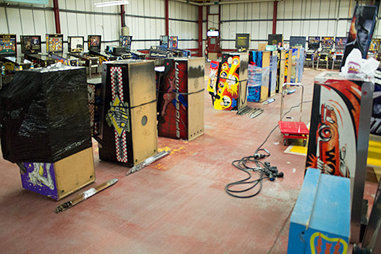Machines in the free-play area waiting to be set up on Friday afternoon