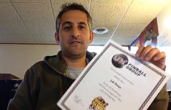 UK Pinball Group Hall of Fame 2015 inductee, Josh Sharpe