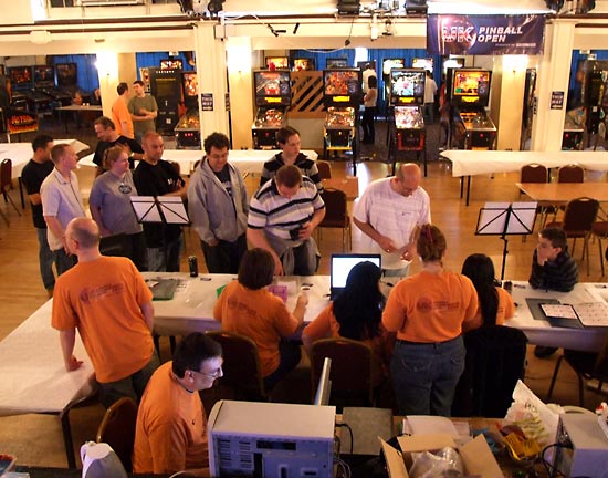 Competitors register at the tournament desk