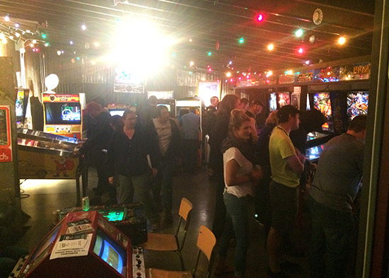 The arcade had many pinballs and vids, all set to free play for the VIP Party