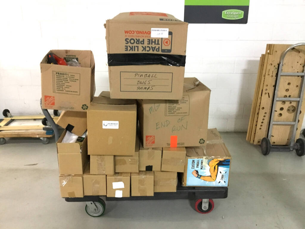 A trolley of assorted parts on its way to the storage unit