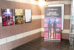 The launch party is promoted in the hotel's entrance