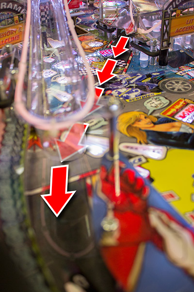 The path across the playfield and behind the O-C-T targets