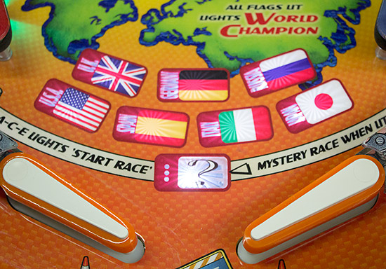 The seven national race inserts are above the flippers