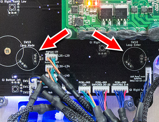 Switch sensors mounted on an under-playfield circuit board