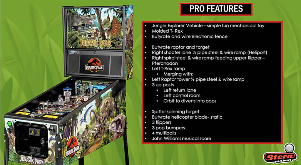 The Pro model together with some playfield specifications