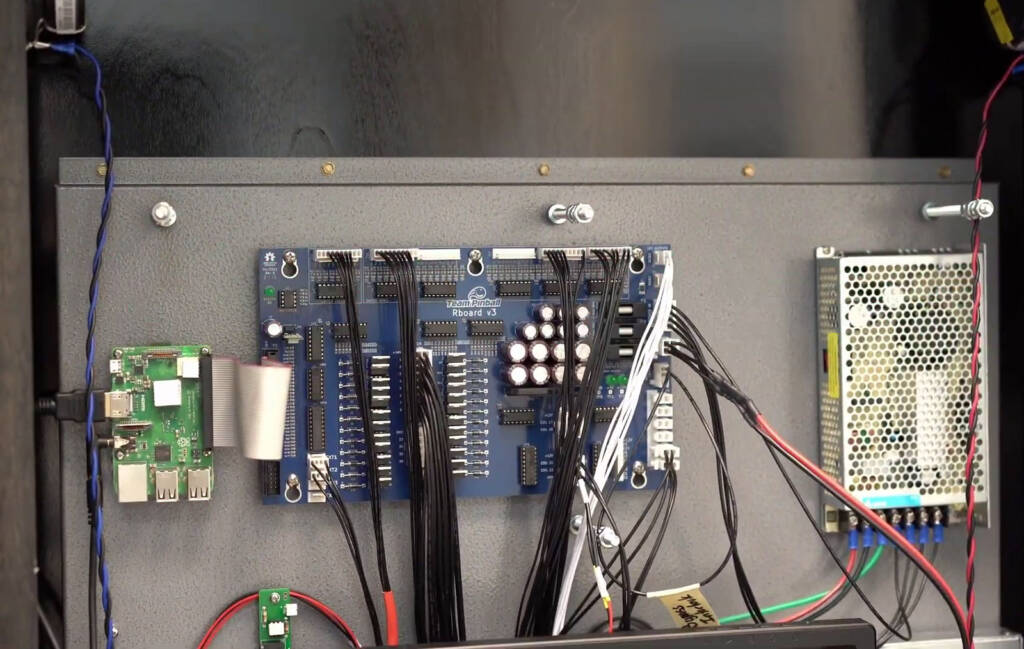 The Rboard which handles all the switch, LED and solenoid connections