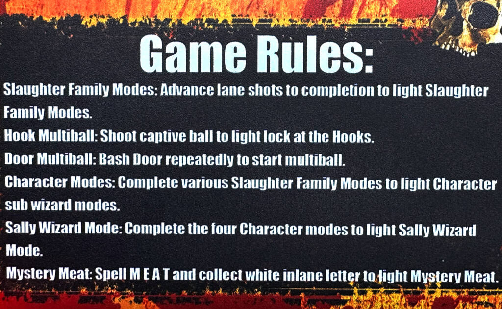 The game rules card