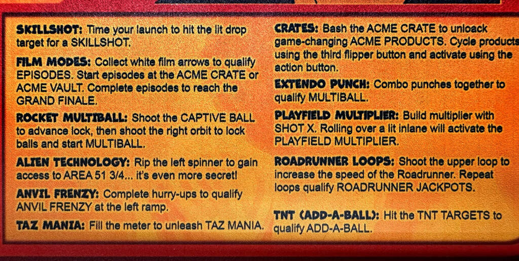 The rules for Spooky's Looney Tunes game