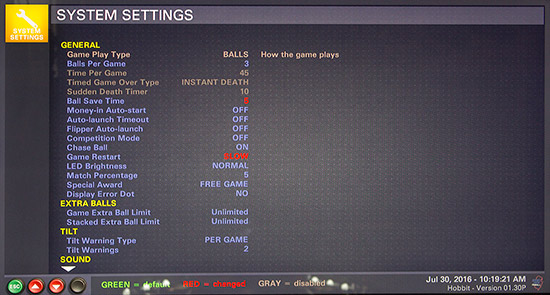 The settings menu