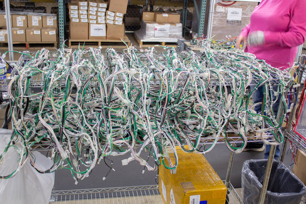 A pile of pre-made cable looms