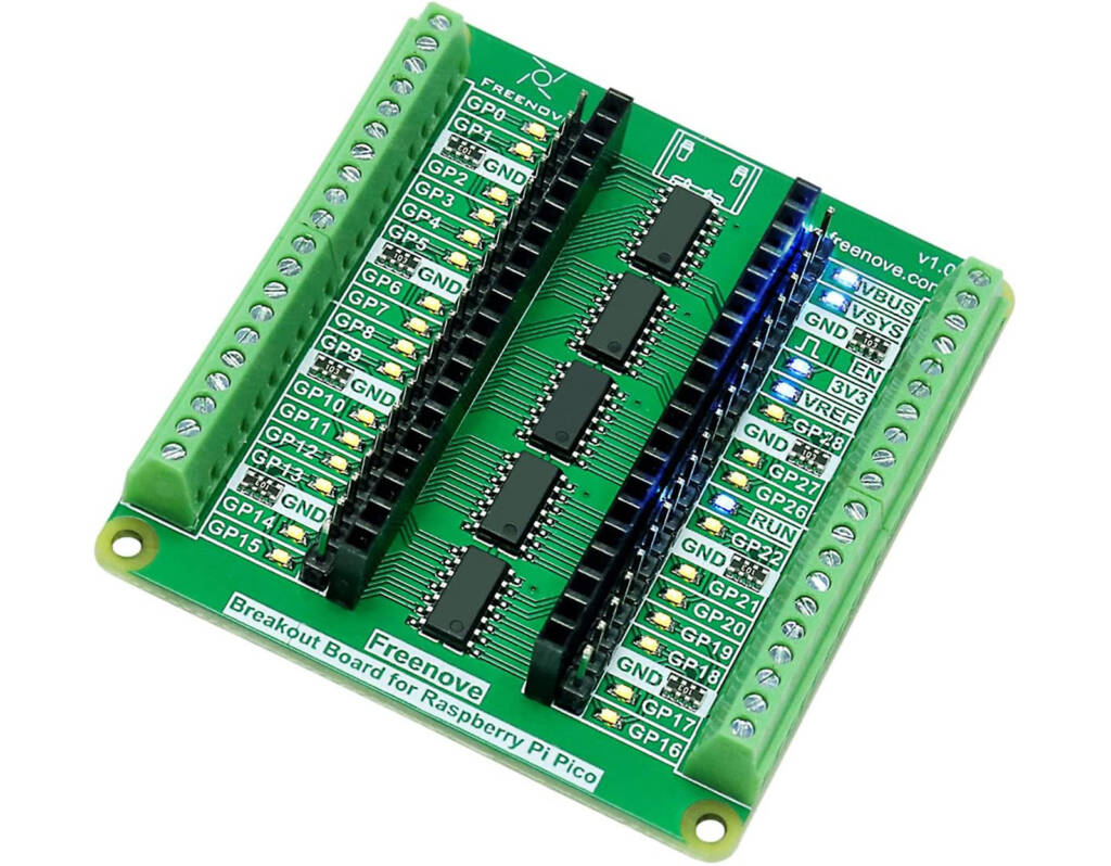 An unpowered breakout board with LED indicators