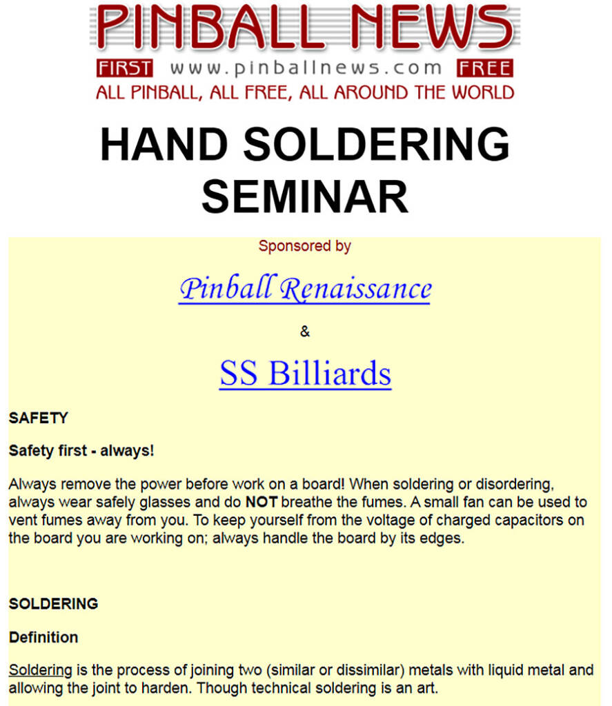 The Pinball News Hand Soldering seminar