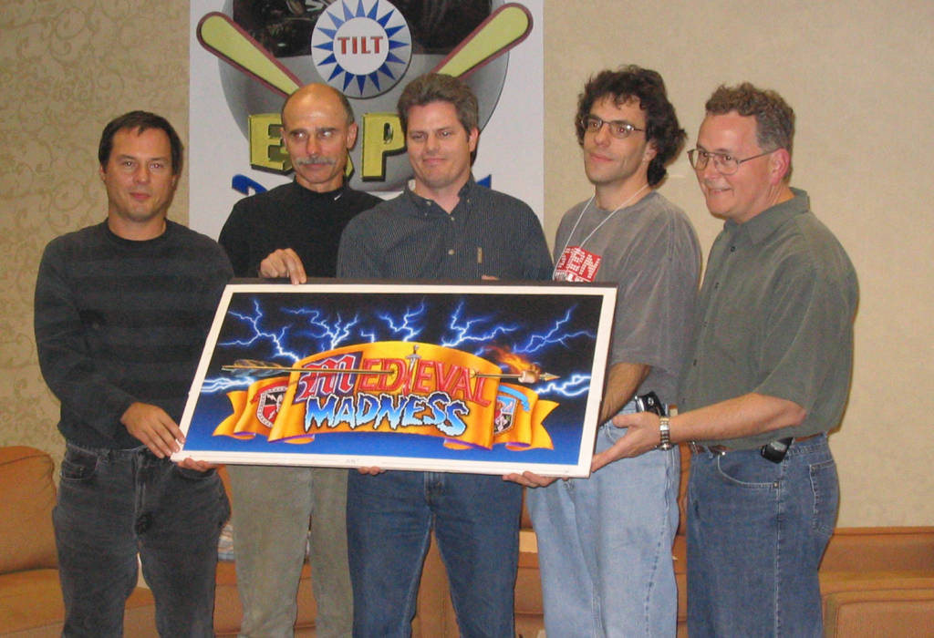 The Medieval Madness design team: Dan Forden, John Youssi, Brian Eddy, Lyman Sheats & Greg Freres