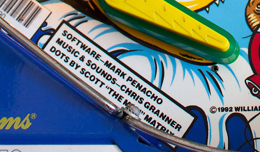 Mark's credit on the playfield of Fish Tales