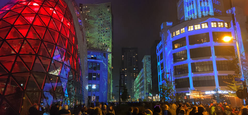 Some of the buildings illuminated for Glow 2023