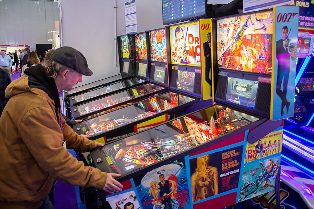 The five Stern Pinball machines on the Electrocoin stand