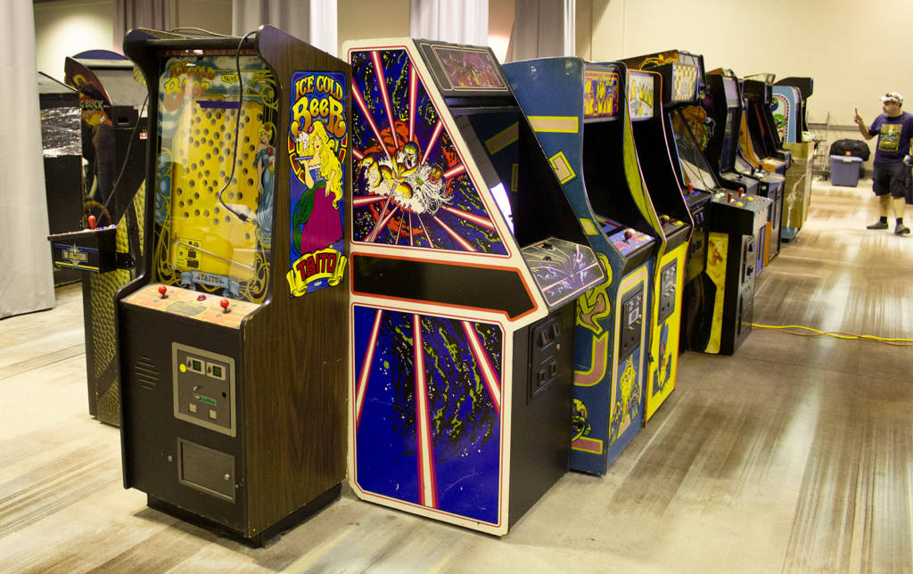 Some of the arcade video games at the show