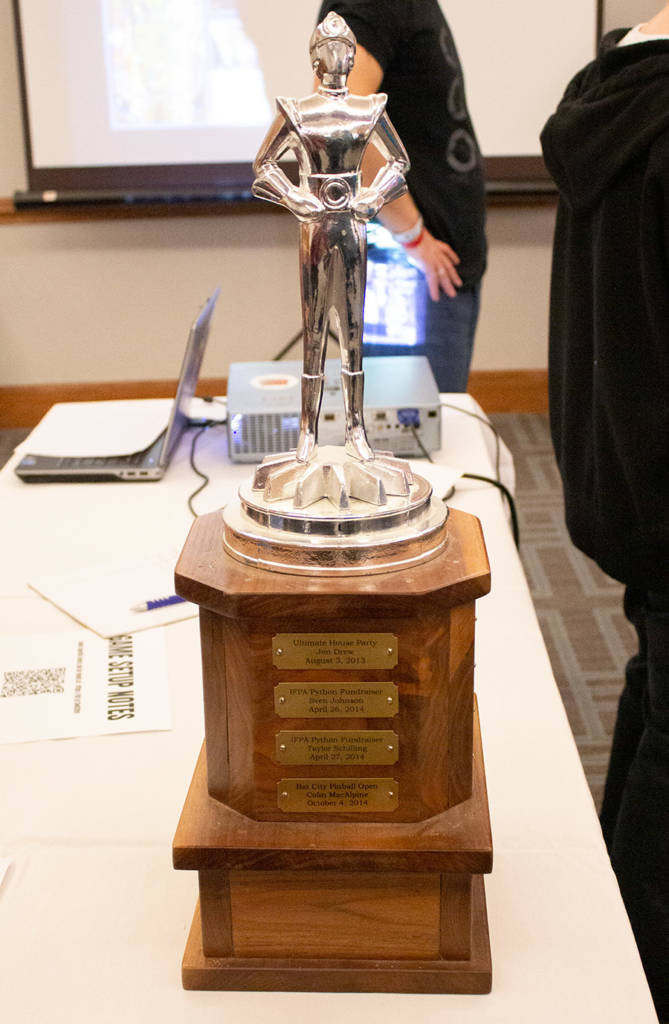 The trophy showing previous tournament winners