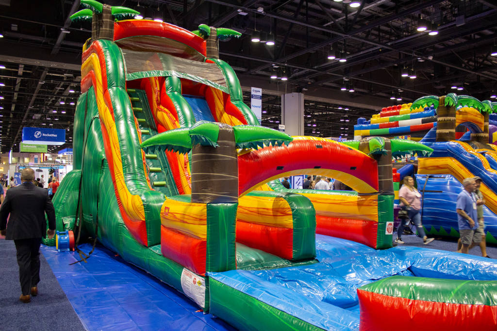One of the many companies exhibiting inflatable slides