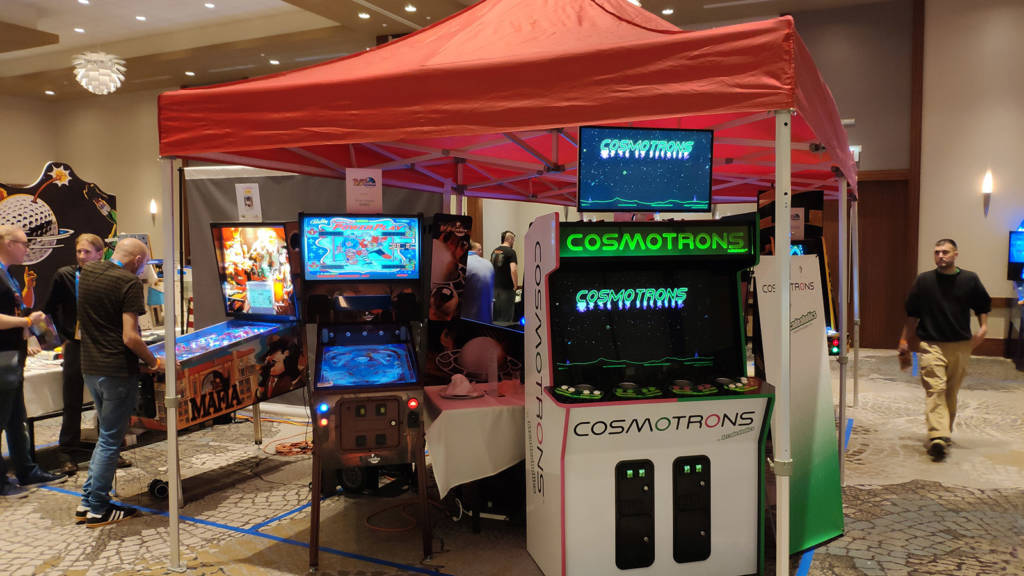 VPcabs had their gazebo featuring several models of virtual pinball cabinets