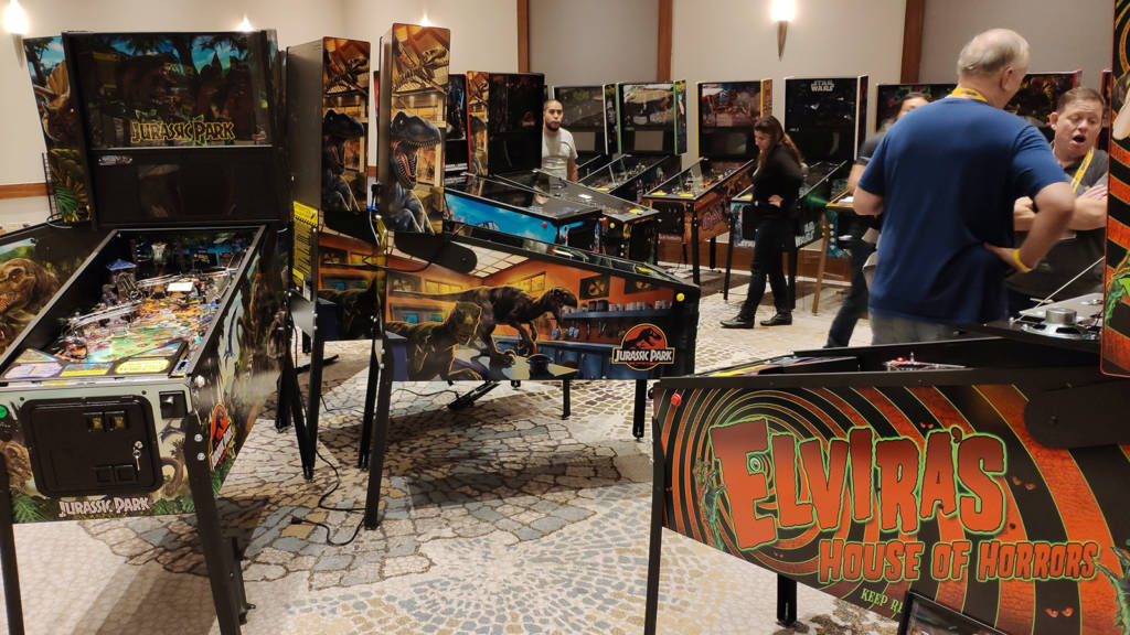 Jurassic Park and other recent Stern Pinball titles are here in abundance