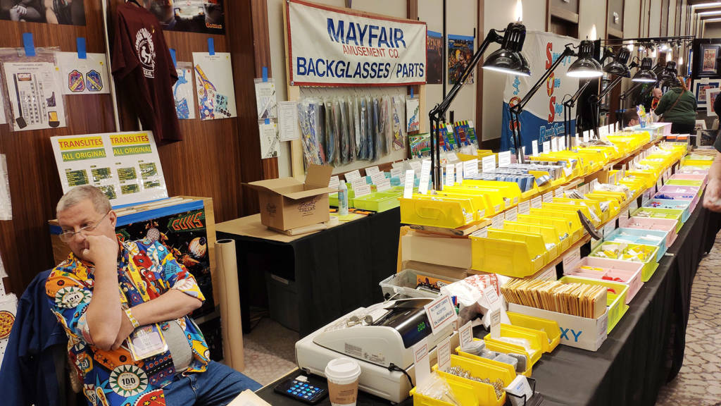 Mayfair Amusement had an impressive stand packed with parts, tools, backglasses, manuals and more