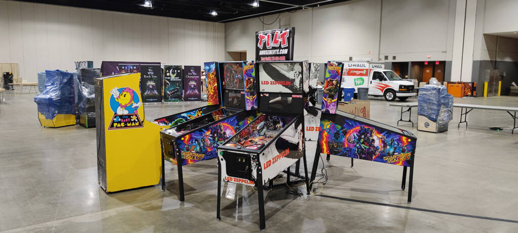 Some of the pinballs already set up in the main hall