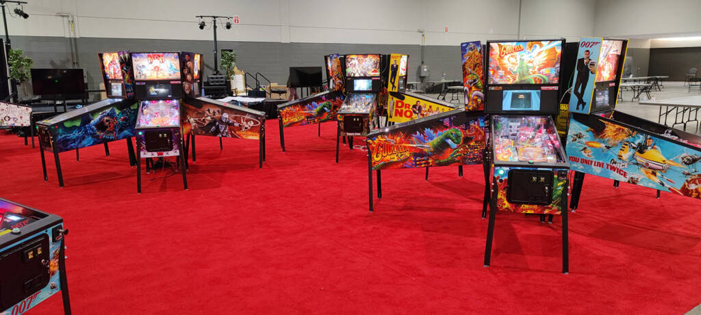 Some of the Stern Pinball machines on their display