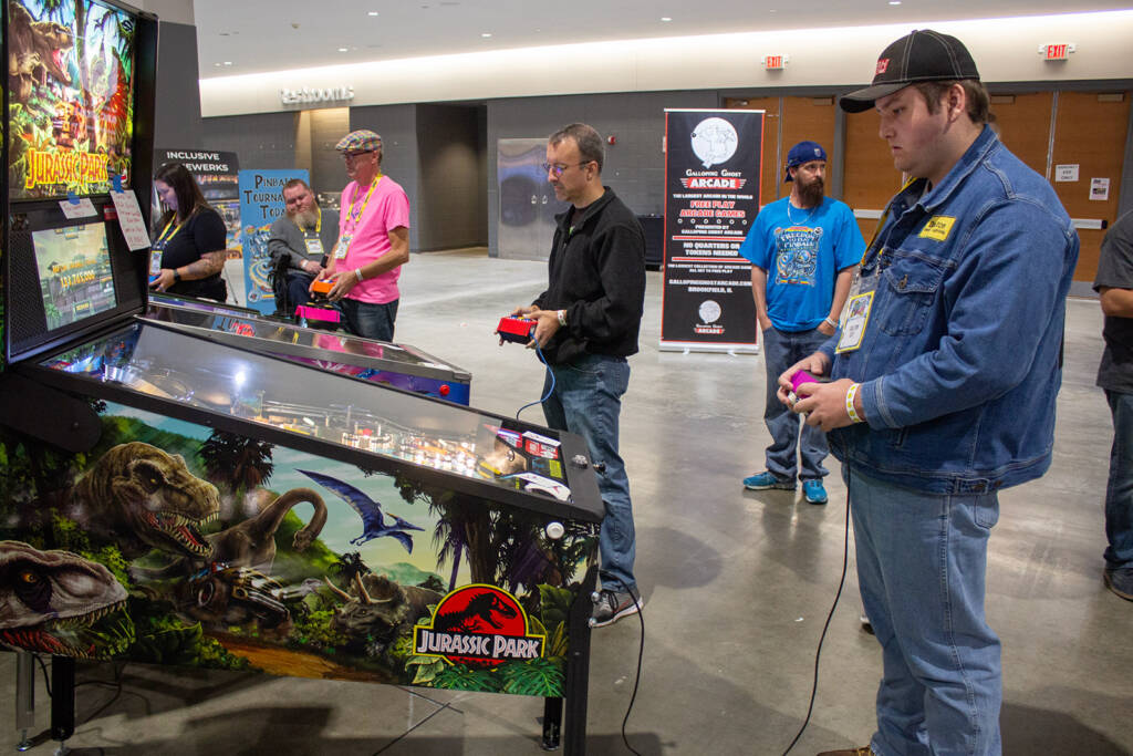 Players using the accessible controls to play the games