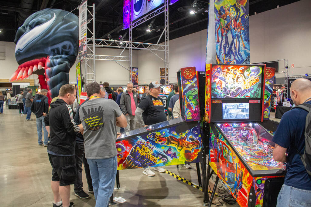 Stern Pinball teamed up with Marco Specialties to put on the display of Stern's machines