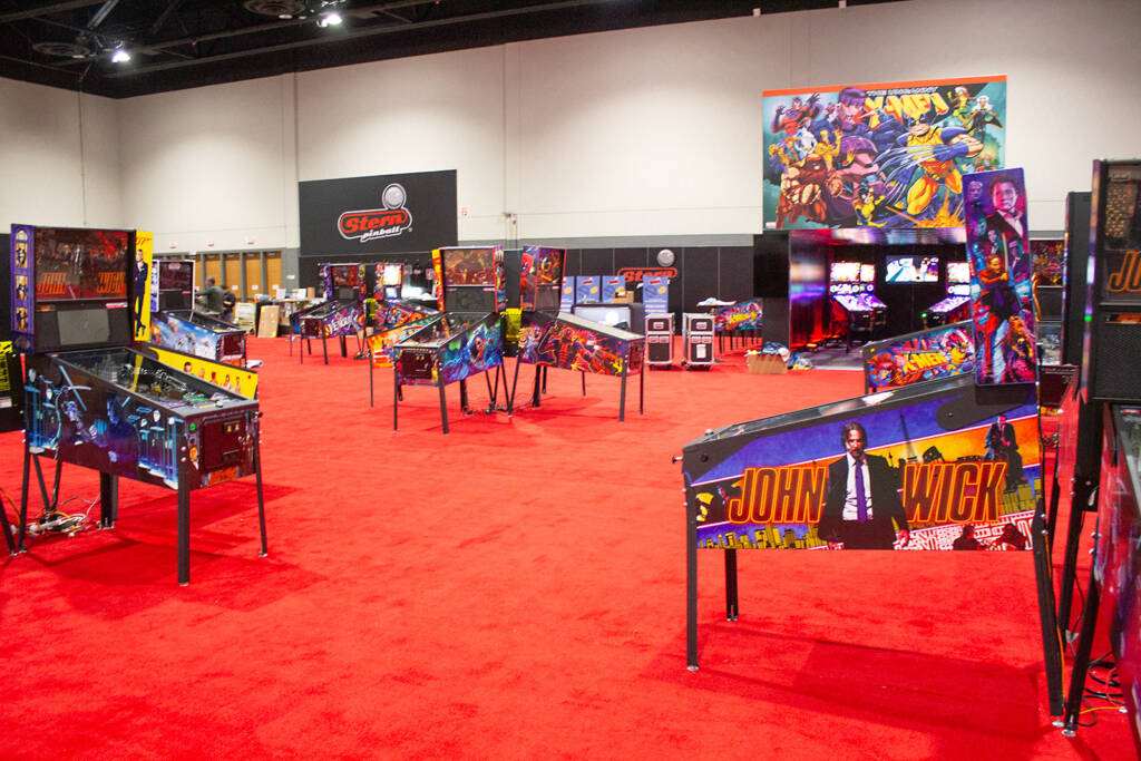 All the 60+ Stern Pinball machines were set up and ready to go