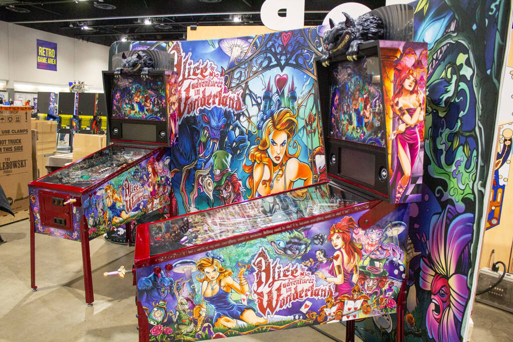 Dutch Pinball Exclusive have two of their upcoming Alice's Adventures in Wonderland machines at the show