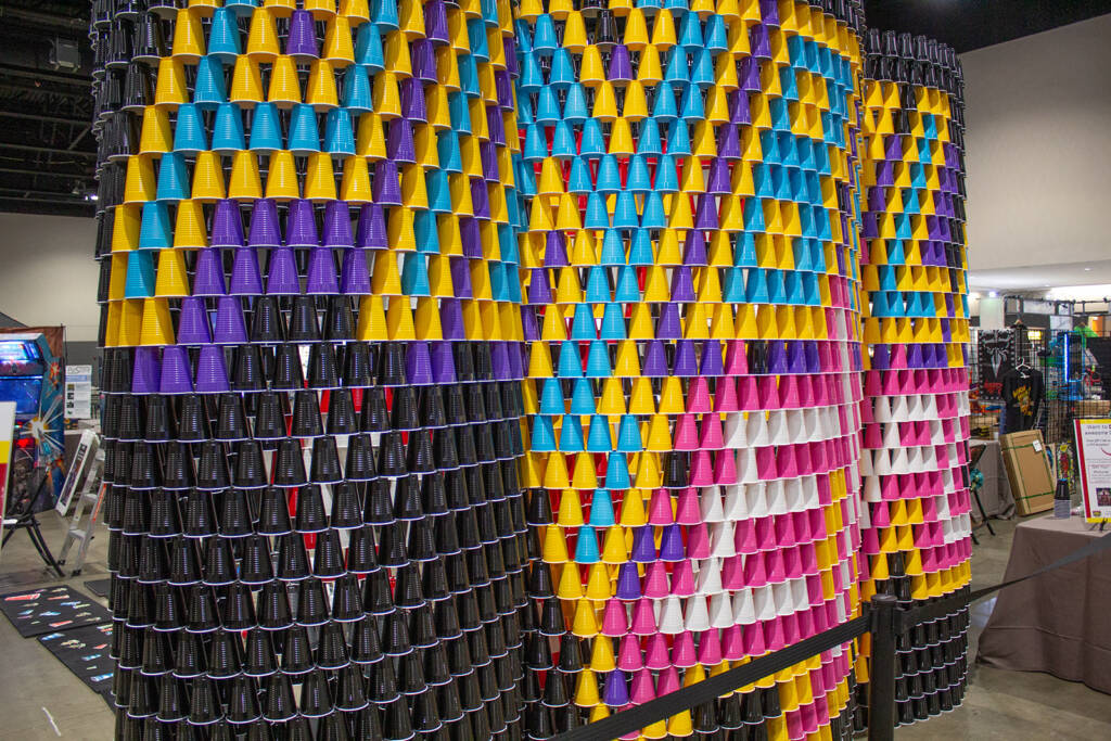 This wall of cups by Elijah The Cup Guy doesn't look like anything when close up