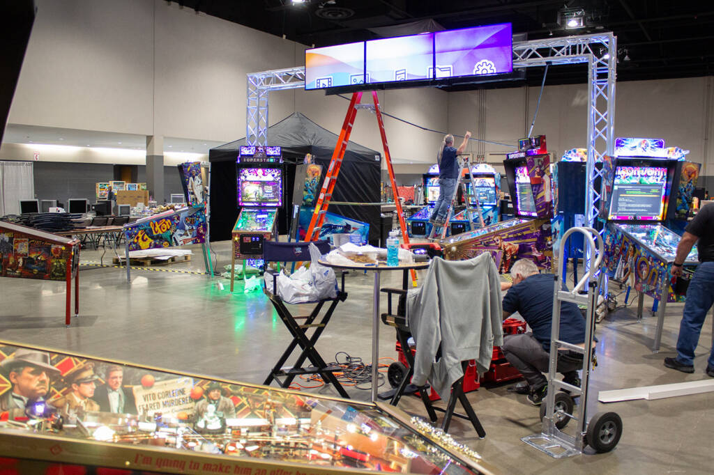 The Jersey Jack Pinball stand was  still under construction when we visited