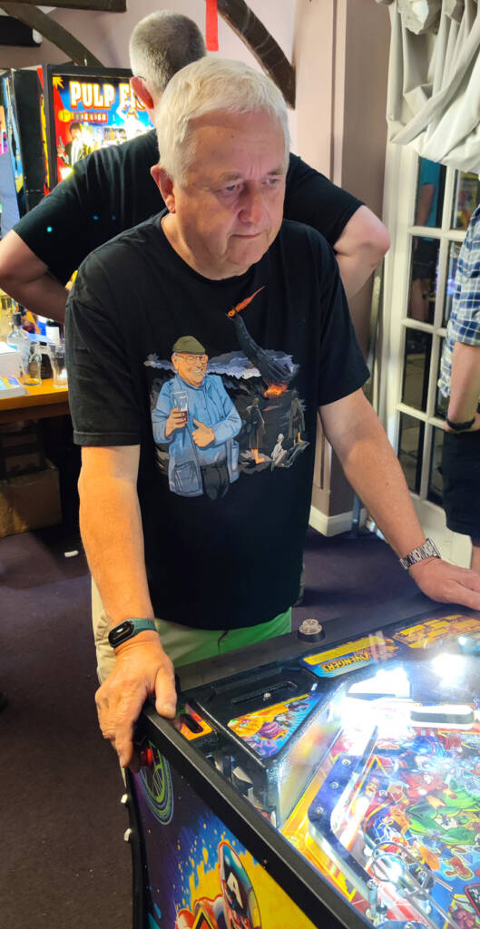 Swavesey Pinball Weekend organiser, Mark Squires, gets some time on The Avengers: Infinity Quest