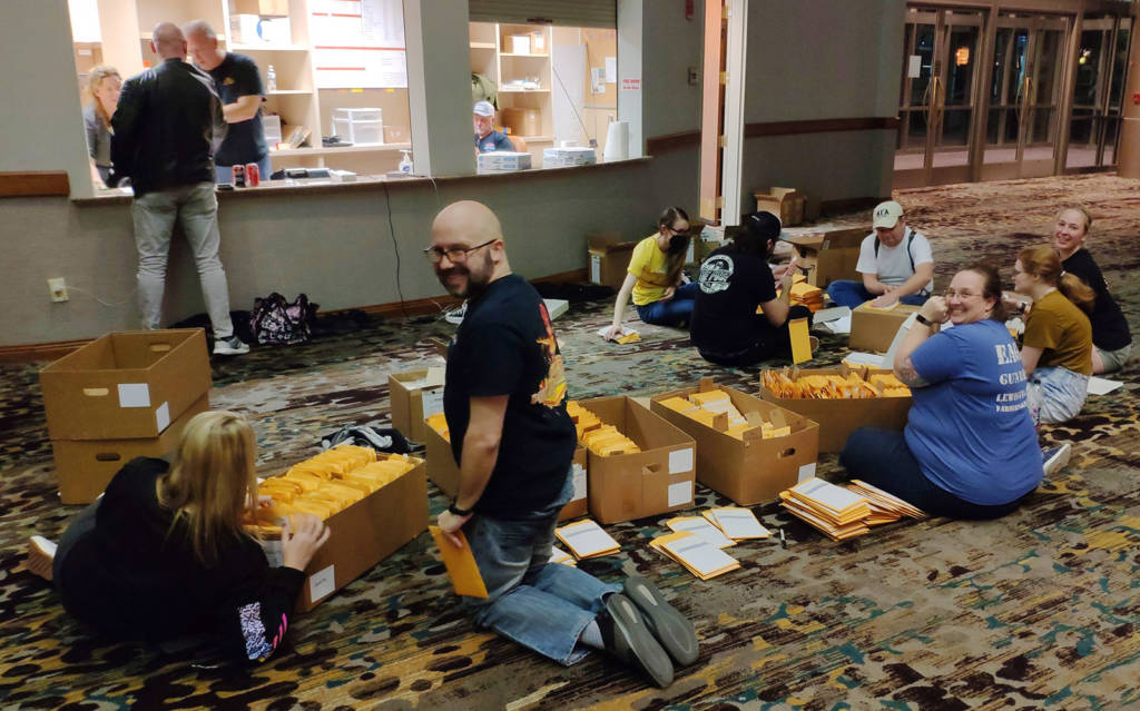 The TPF team working to prepare the show packs for pre-registered guests
